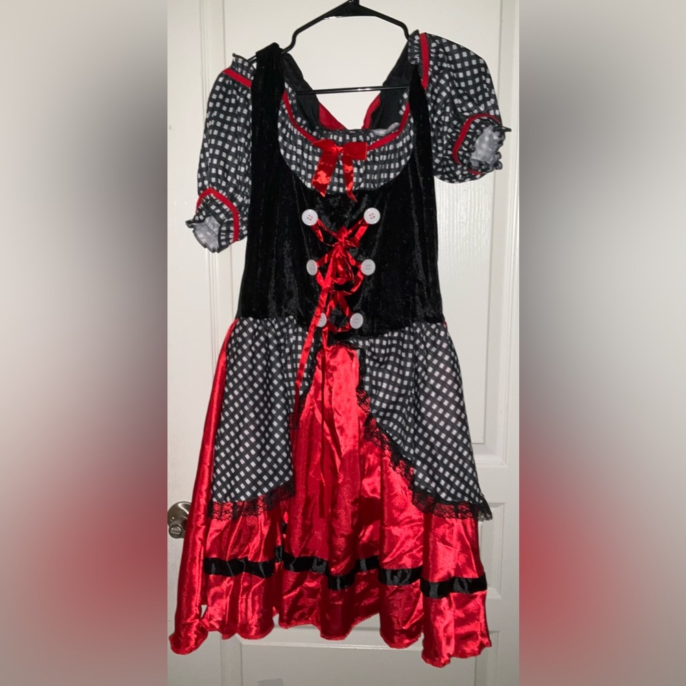 Adult Little Red Riding Hood costume dress with attached hooded cape